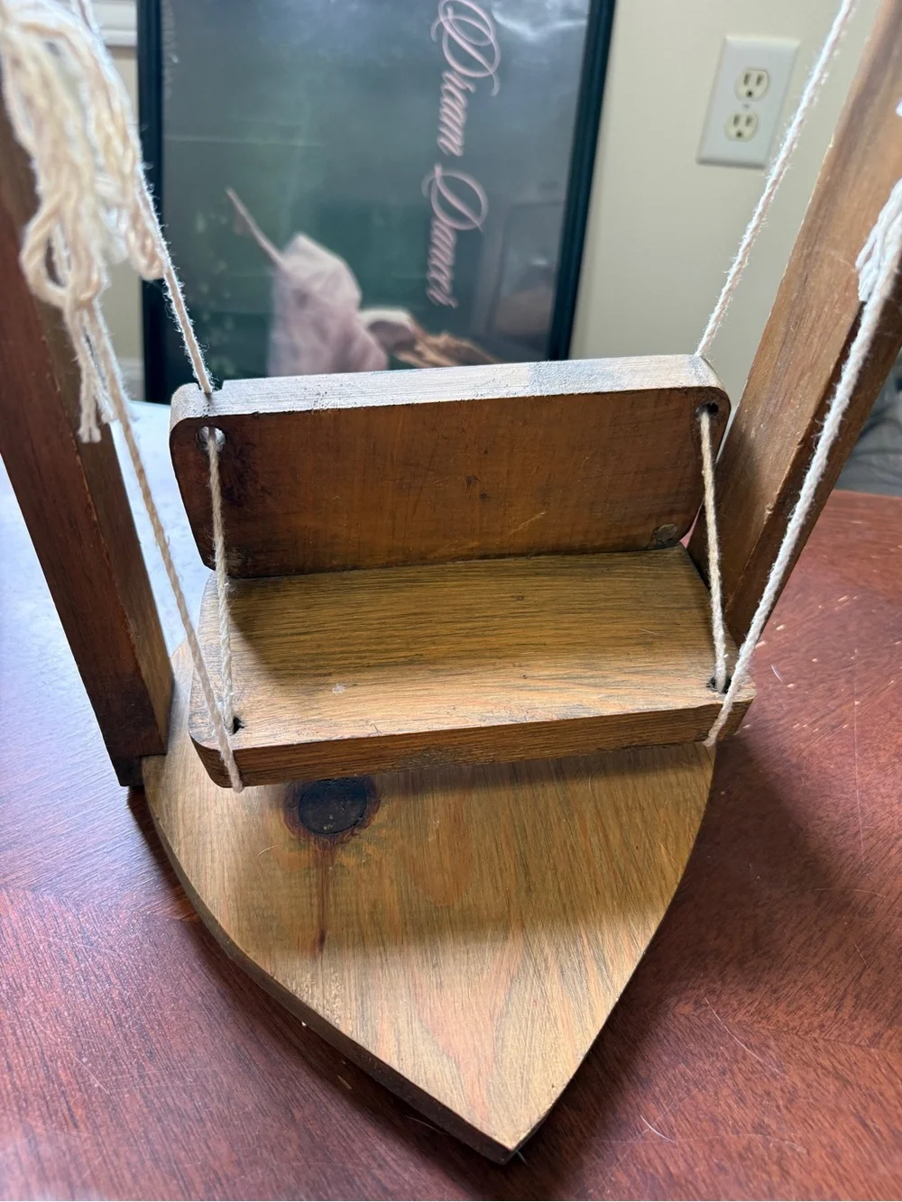 Vintage Rustic Wood Heart Swing Shelf – Country Cottage Decor